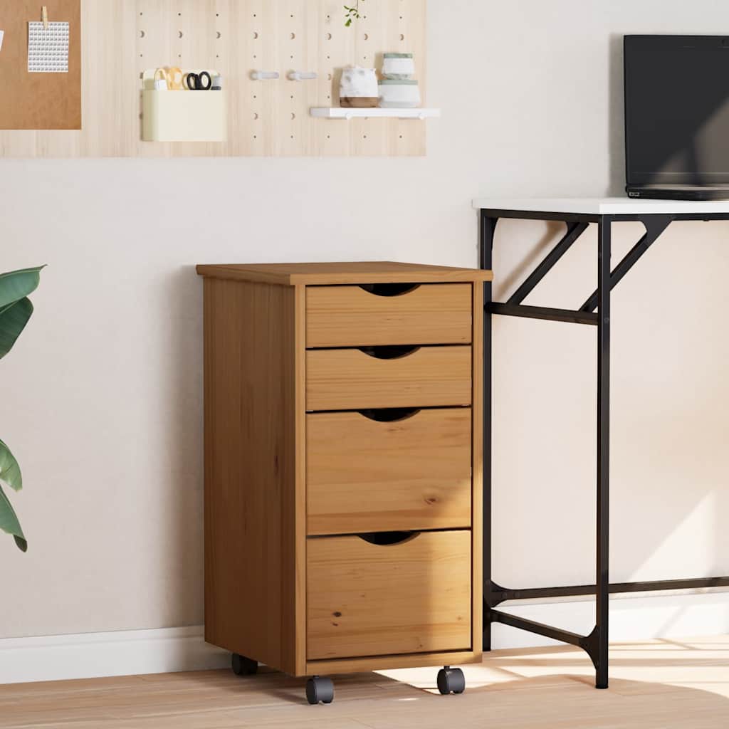 Rolling Cabinet with Drawers MOSS Honey Brown Solid Wood Pine