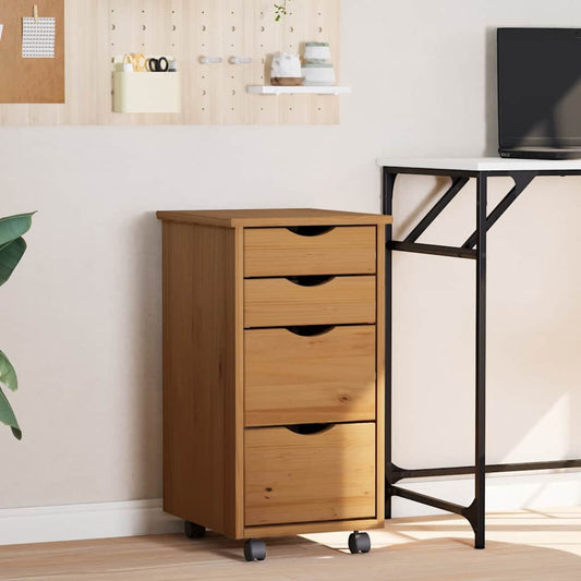 Rolling Cabinet with Drawers MOSS Honey Brown Solid Wood Pine