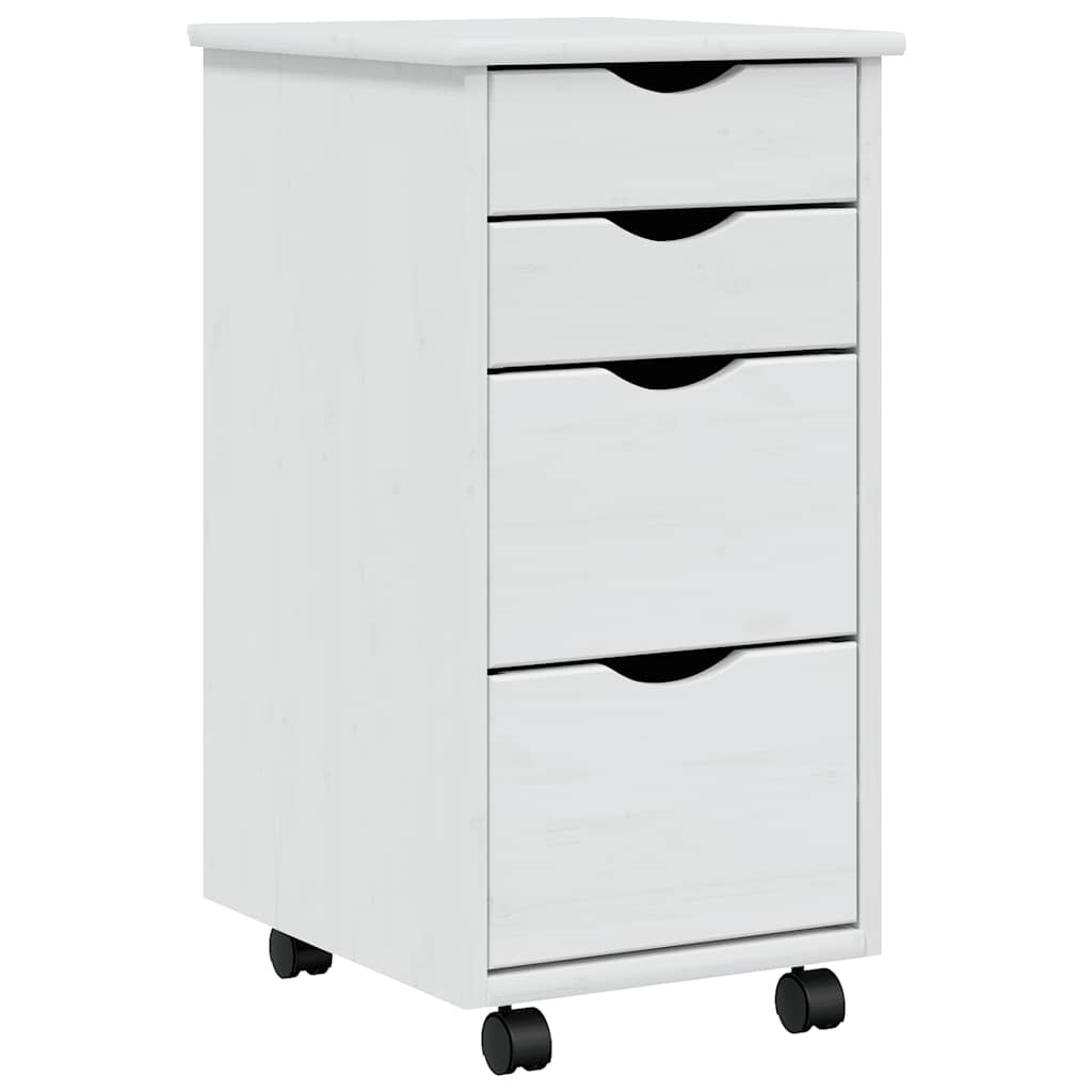 vidaXL Rolling Cabinet White Solid pine wood, engineered wood, plastic