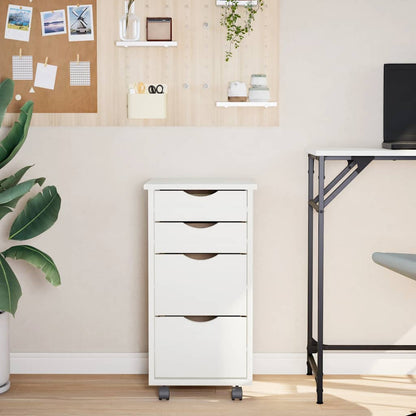 vidaXL Rolling Cabinet White Solid pine wood, engineered wood, plastic