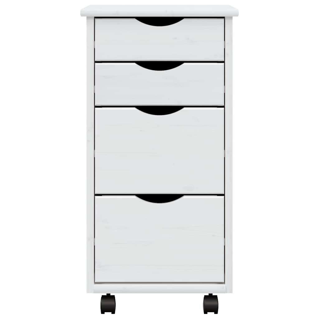 vidaXL Rolling Cabinet White Solid pine wood, engineered wood, plastic