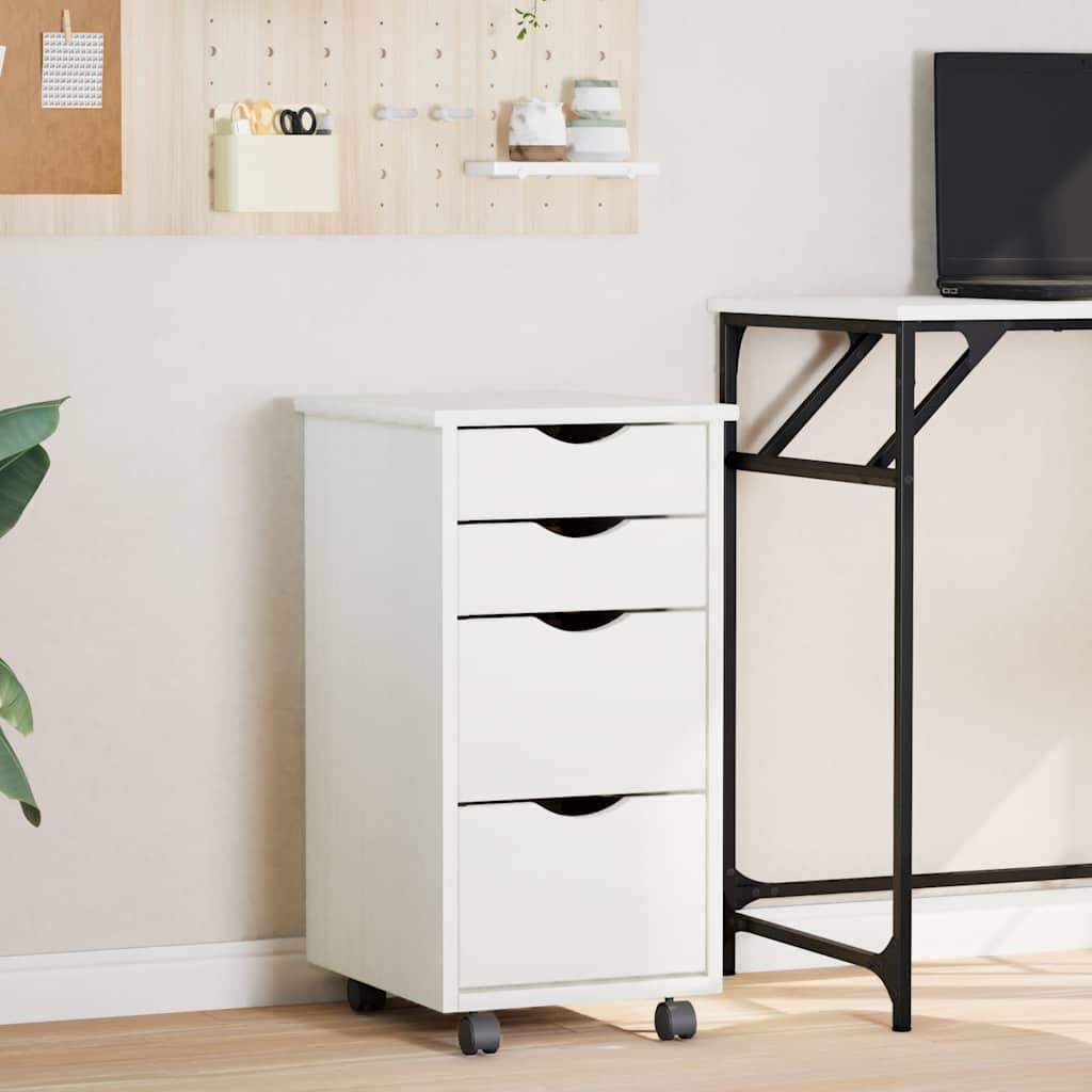 vidaXL Rolling Cabinet White Solid pine wood, engineered wood, plastic