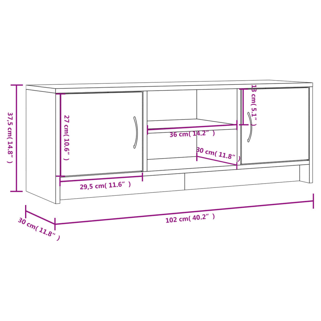 TV Cabinet Concrete Grey 102x30x37.5 cm Engineered Wood