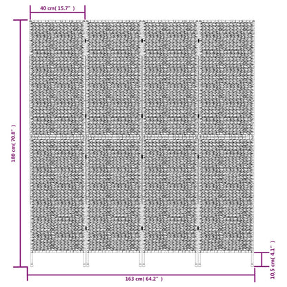 Room Divider 4-Panel Brown 163x180 cm Water Hyacinth