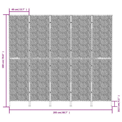 Room Divider 5-Panel Brown 205x180 cm Water Hyacinth