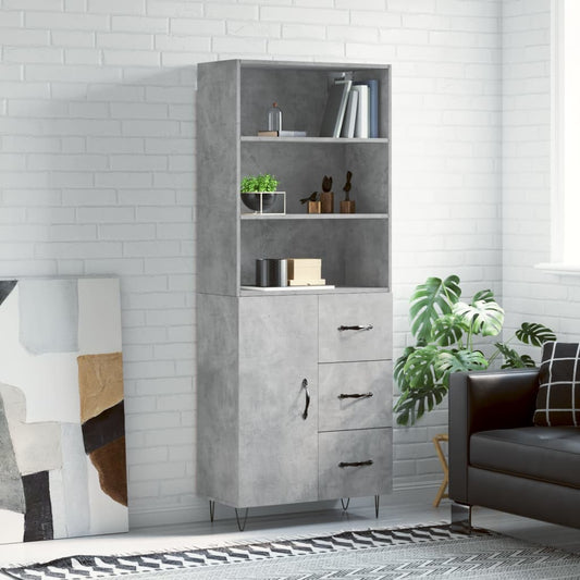 Highboard Concrete Grey 69.5x34x180 cm Engineered Wood