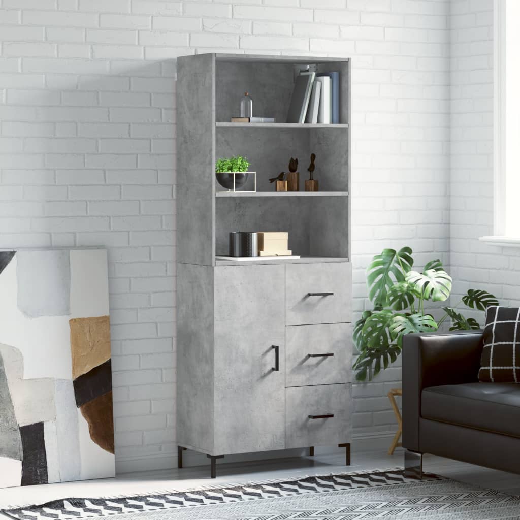 Highboard Concrete Grey 69.5x34x180 cm Engineered Wood
