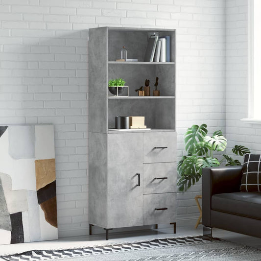 Highboard Concrete Grey 69.5x34x180 cm Engineered Wood