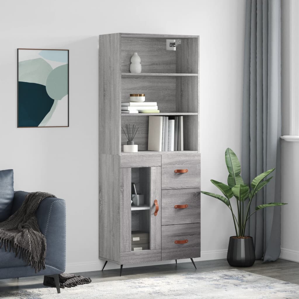 Highboard Grey Sonoma 69,5x34x180 cm Engineered Wood