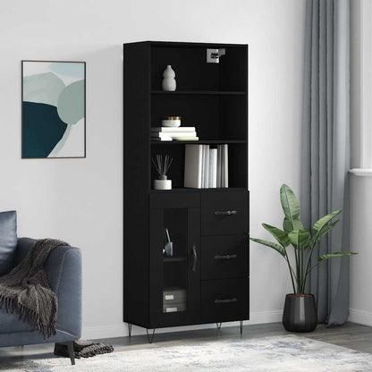Highboard Black 69.5x34x180 cm Engineered Wood