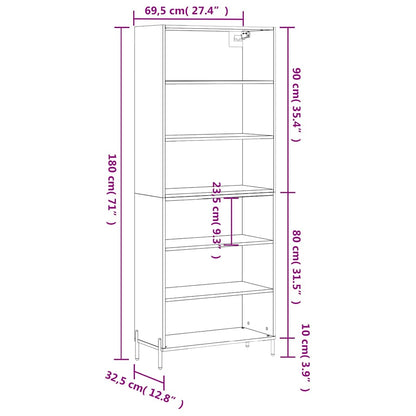 Highboard Black 69.5x32.5x180 cm Engineered Wood