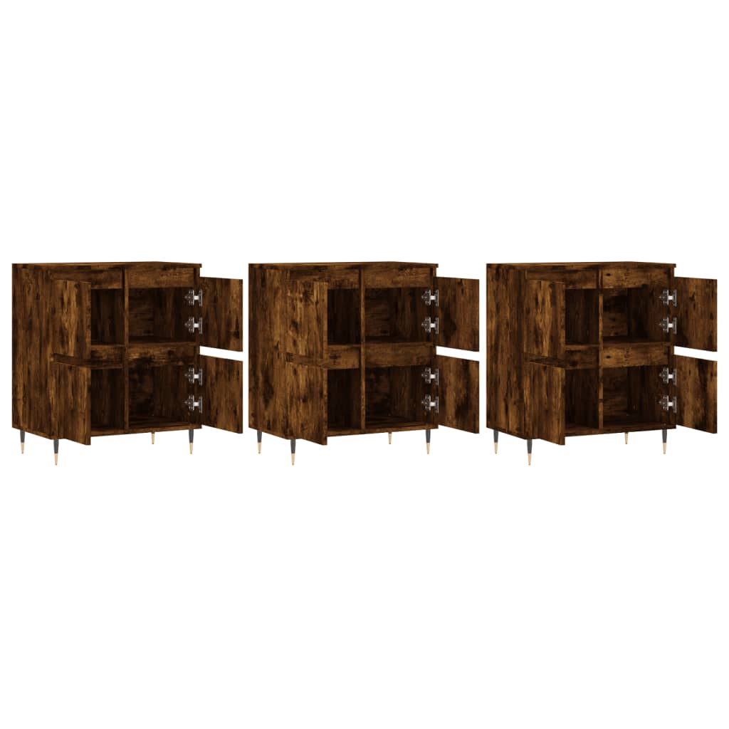 Sideboards 3 pcs Smoked Oak Engineered Wood