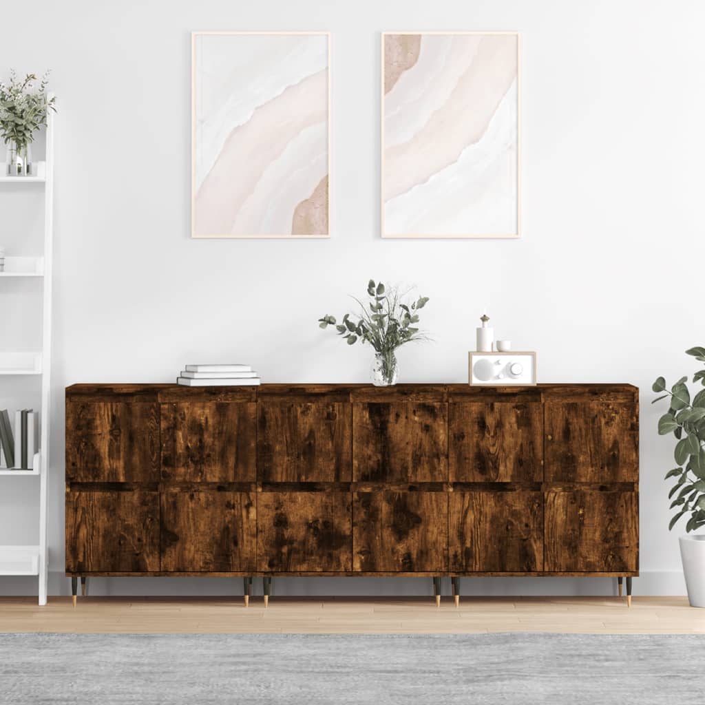 Sideboards 3 pcs Smoked Oak Engineered Wood
