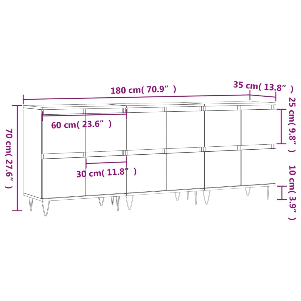 Sideboards 3 pcs Smoked Oak Engineered Wood