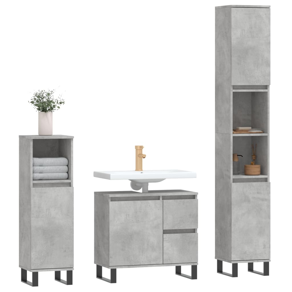 3 Piece Bathroom Furniture Set Concrete Grey Engineered Wood