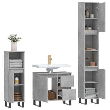 3 Piece Bathroom Furniture Set Concrete Grey Engineered Wood