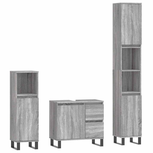 3 Piece Bathroom Furniture Set Grey Sonoma Engineered Wood