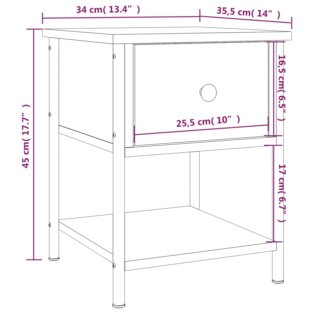 Bedside Table Grey Sonoma 34x35.5x45 cm Engineered Wood