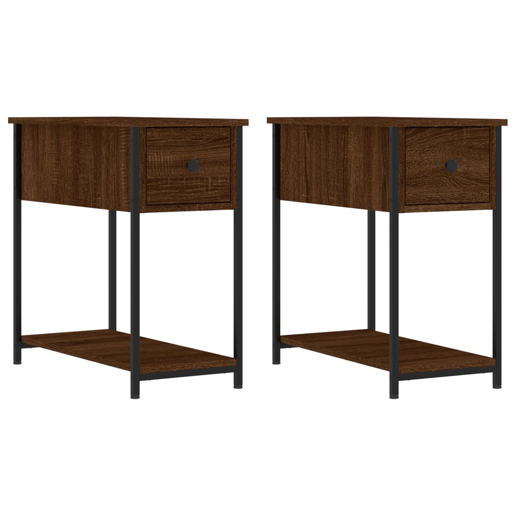 Bedside Cabinet | Set of 2 | Brown Oak | Engineered wood, iron | Modern