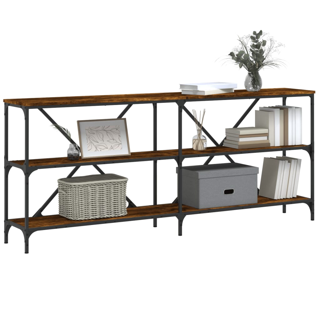 Console Table Smoked Oak 180x30x75 cm Engineered Wood and Iron