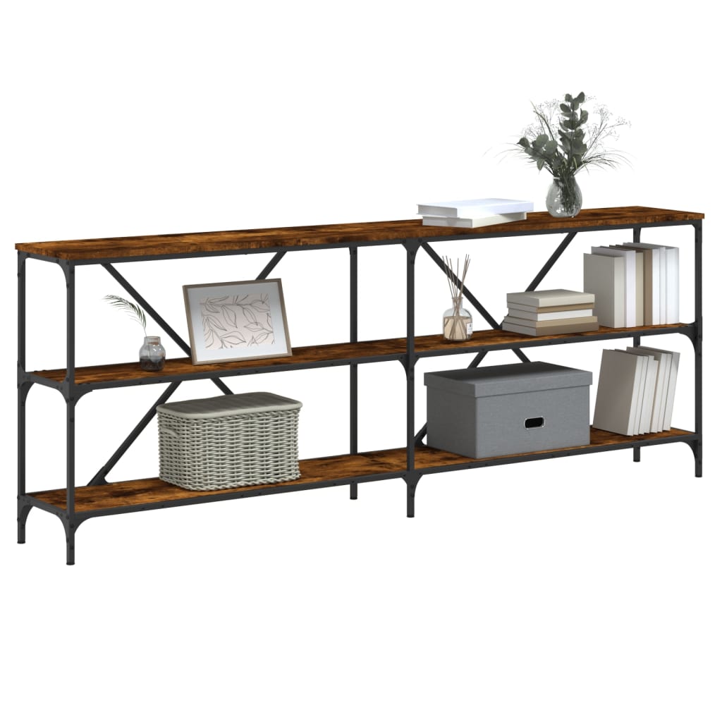 Console Table Smoked Oak 200x30x75 cm Engineered Wood and Iron