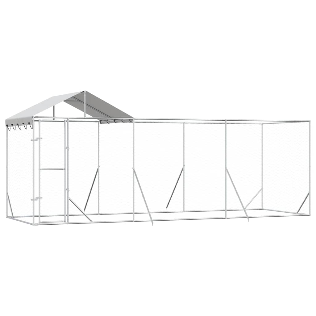 Outdoor Dog Kennel with Roof Silver 19.7‘x6.6‘x8.2‘ Galvanized Steel