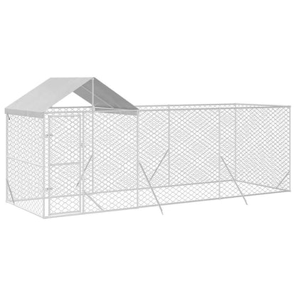 Outdoor Dog Kennel with Roof Silver 19.7‘x6.6‘x8.2‘ Galvanized Steel