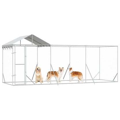 Outdoor Dog Kennel with Roof Silver 19.7‘x6.6‘x8.2‘ Galvanized Steel