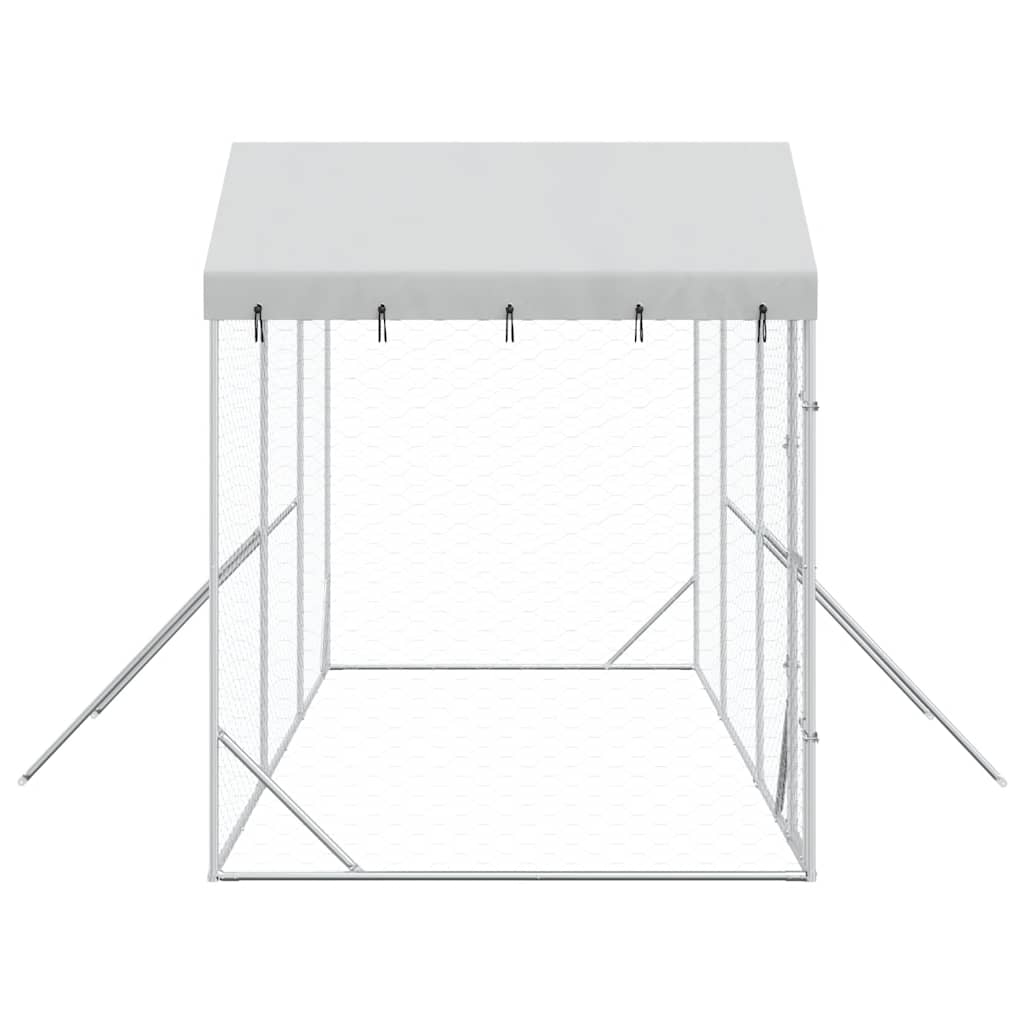 Outdoor Dog Kennel with Roof Silver 19.7‘x6.6‘x8.2‘ Galvanized Steel