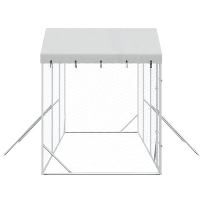 Outdoor Dog Kennel with Roof Silver 19.7‘x6.6‘x8.2‘ Galvanized Steel