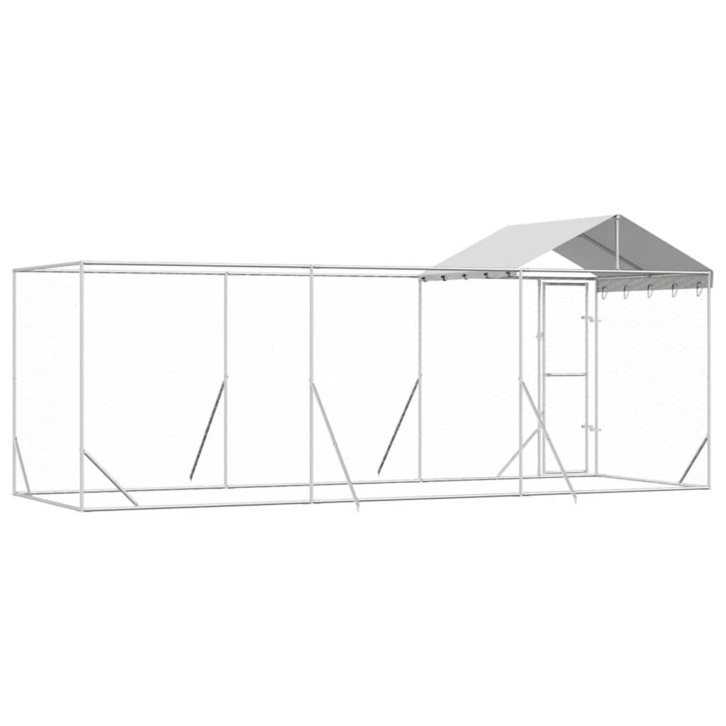 Outdoor Dog Kennel with Roof Silver 19.7‘x6.6‘x8.2‘ Galvanized Steel