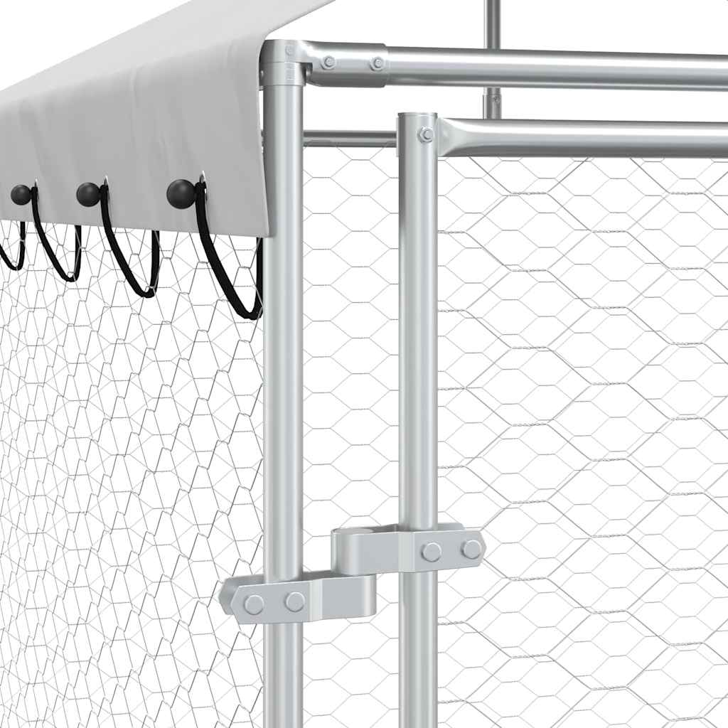 Outdoor Dog Kennel with Roof Silver 19.7‘x6.6‘x8.2‘ Galvanized Steel