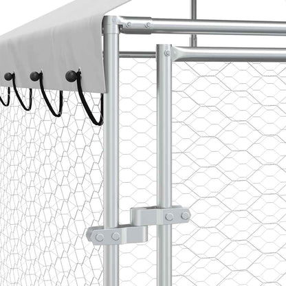 Outdoor Dog Kennel with Roof Silver 19.7‘x6.6‘x8.2‘ Galvanized Steel