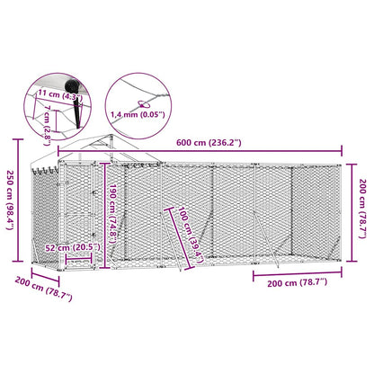 Outdoor Dog Kennel with Roof Silver 19.7‘x6.6‘x8.2‘ Galvanized Steel
