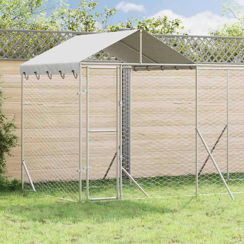 Outdoor Dog Kennel with Roof Silver 19.7‘x6.6‘x8.2‘ Galvanized Steel