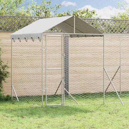 Outdoor Dog Kennel with Roof Silver 19.7‘x6.6‘x8.2‘ Galvanized Steel