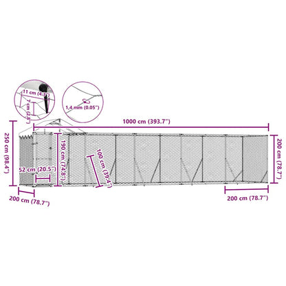 Outdoor Dog Kennel with Roof Silver 10x2x2.5 m Galvanised Steel