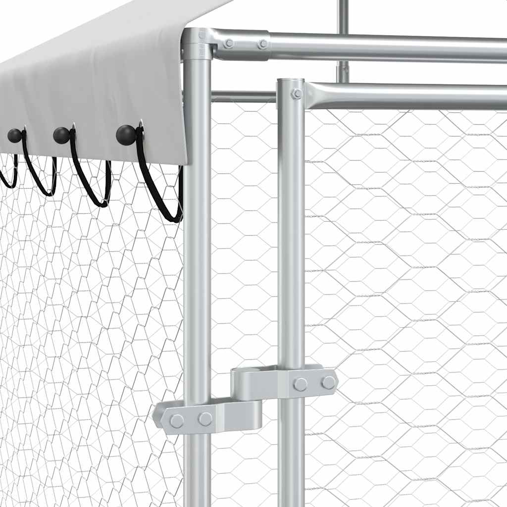 Outdoor Dog Kennel with Roof Silver 14x2x2.5 m Galvanised Steel