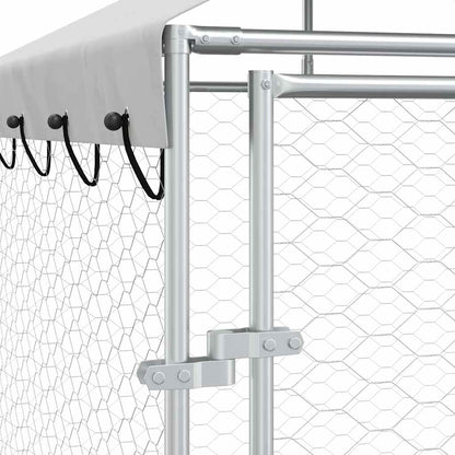 Outdoor Dog Kennel with Roof Silver 14x2x2.5 m Galvanised Steel