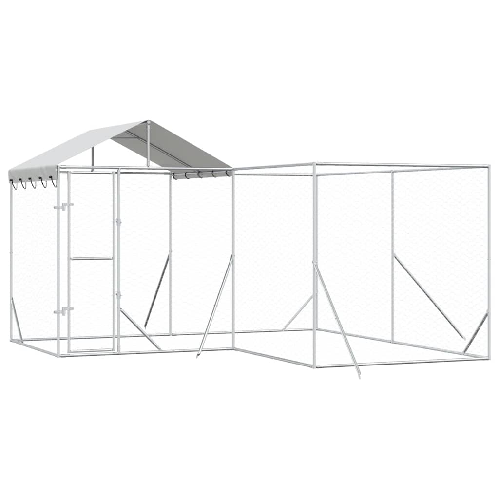 Outdoor Dog Kennel with Roof Silver 13.1‘x13.1‘x8.2‘ Galvanized Steel