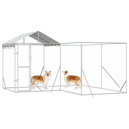 Outdoor Dog Kennel with Roof Silver 13.1‘x13.1‘x8.2‘ Galvanized Steel