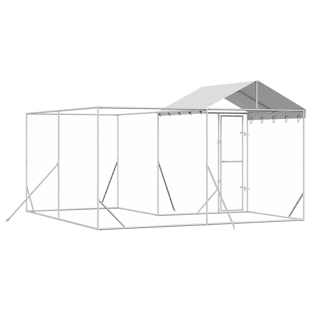 Outdoor Dog Kennel with Roof Silver 13.1‘x13.1‘x8.2‘ Galvanized Steel