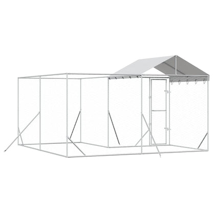 Outdoor Dog Kennel with Roof Silver 13.1‘x13.1‘x8.2‘ Galvanized Steel