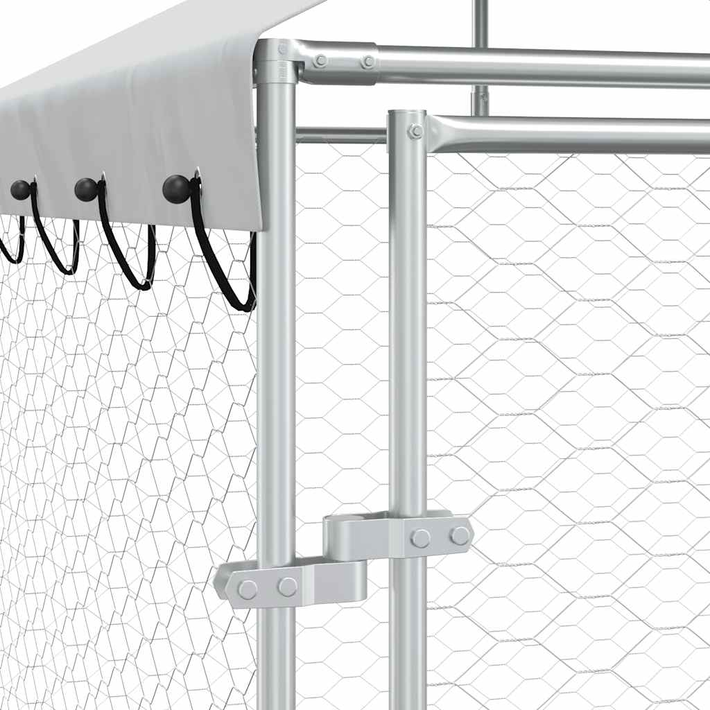 Outdoor Dog Kennel with Roof Silver 13.1‘x13.1‘x8.2‘ Galvanized Steel