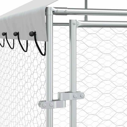 Outdoor Dog Kennel with Roof Silver 13.1‘x13.1‘x8.2‘ Galvanized Steel