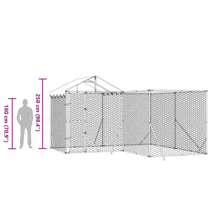 Outdoor Dog Kennel with Roof Silver 13.1‘x13.1‘x8.2‘ Galvanized Steel