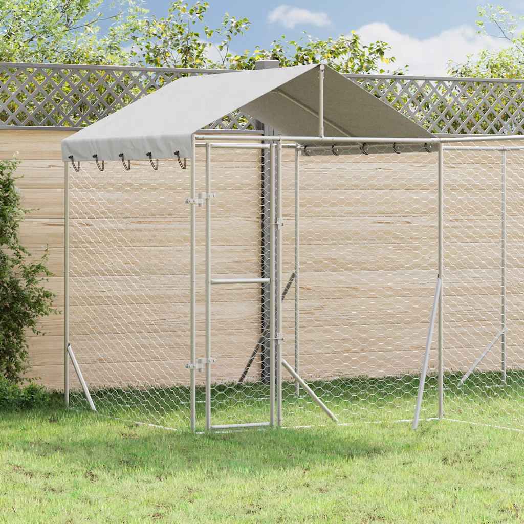 Outdoor Dog Kennel with Roof Silver 13.1‘x13.1‘x8.2‘ Galvanized Steel