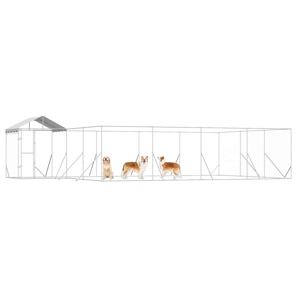 Outdoor Dog Kennel with Roof Silver 10x6x2.5 m Galvanised Steel