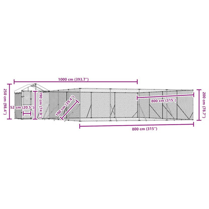 Outdoor Dog Kennel with Roof Silver 10x8x2.5 m Galvanised Steel