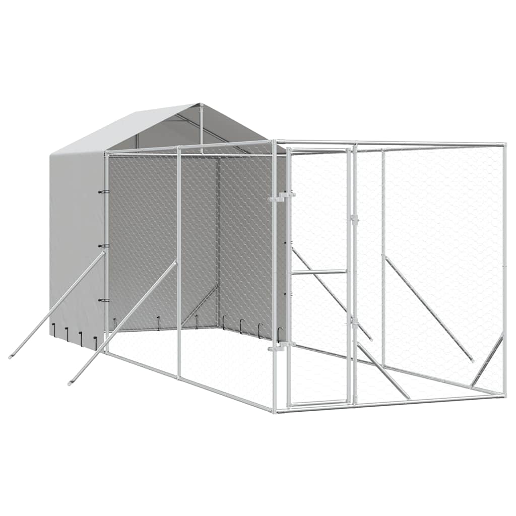 Outdoor Dog Kennel with Roof Silver 6.6‘x19.7‘x8.2‘ Galvanized Steel
